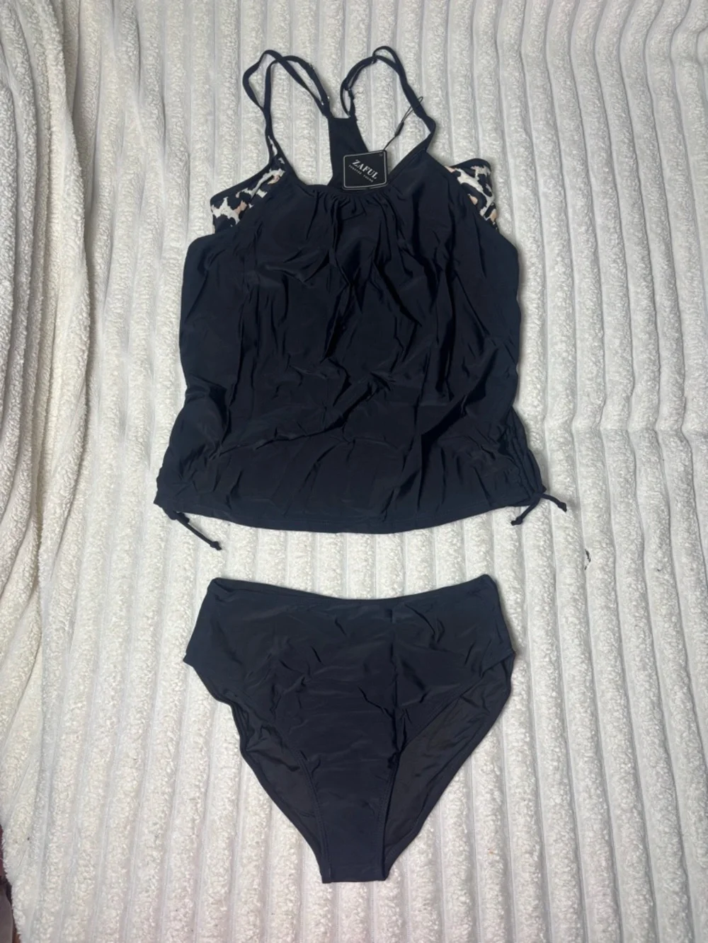 Zaful Black Tankini with Camo-Trim Straps
